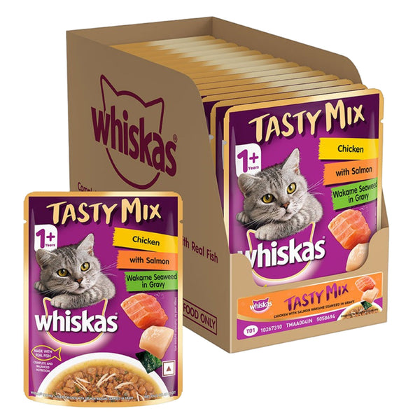 Whiskas Chicken With Salmon Wakame Seaweed in Gravy Tasty Mix Adult Cat Wet Food