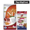 Farmina N&D Pumpkin Chicken & Pomegranate Grain Free Dry Food with Lamb & Quinoa Weight Mangament Treats for Adult Mini Dog Exclusive Combo Farmina N&D 7kg+60g Treat Free