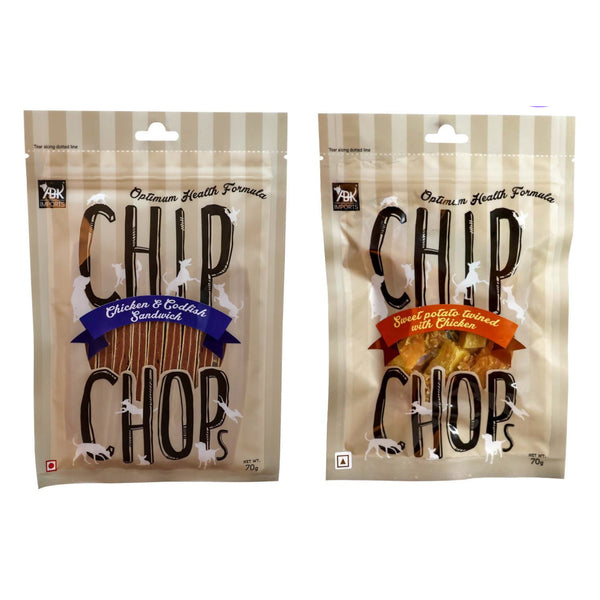 Chip Chops Chicken & Codfish Sandwich and Sweet Potato Chicken Dog Treats Combo