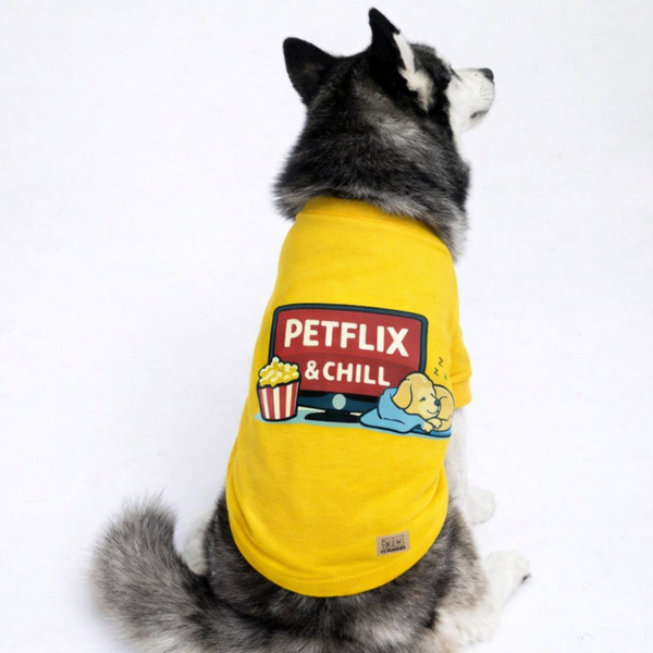 15 Furries Petflix and Chill Sleeveless Cotton T shirt for Dogs (Yellow)