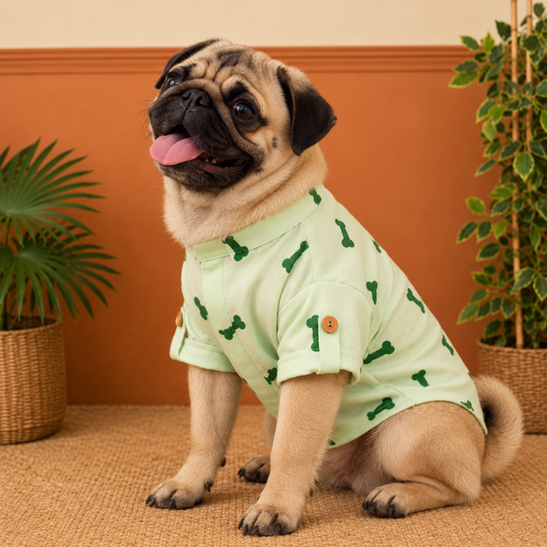 15 Furries Linen Bone Embroidered Kurta for Dogs (Mint Green)