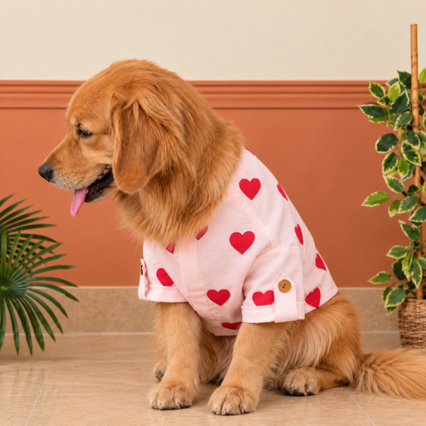 15 Furries Linen Heart Embroidered Kurta for Dogs (Baby Pink)