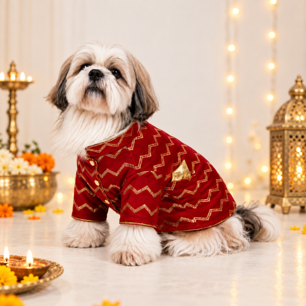 15 Furries Jashn Crimson Sherwani for Dogs (Red/Gold)