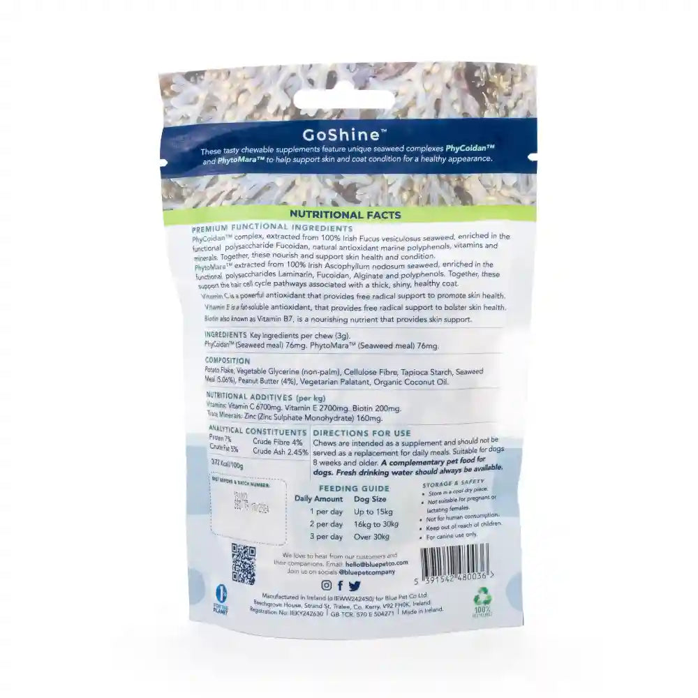 Blue Pet Co Go Shine Peanut Butter Flavor Skin & Coat Chewable Supplement for Dogs Dogs-Health & Wellness Blue Pet Co Dropship