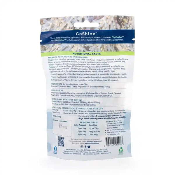 Blue Pet Co Go Shine Peanut Butter Flavor Skin & Coat Chewable Supplement for Dogs