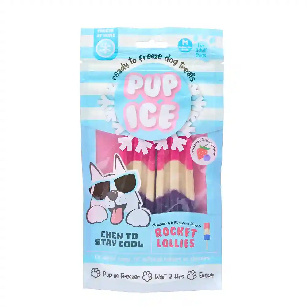 Pup Ice Strawberry and Blueberry Flavoured Rocket Lollies Dog Treat