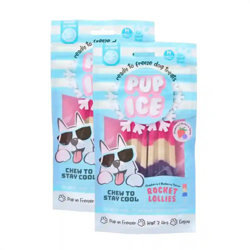Pup Ice Strawberry and Blueberry Flavoured Rocket Lollies Dog Treat