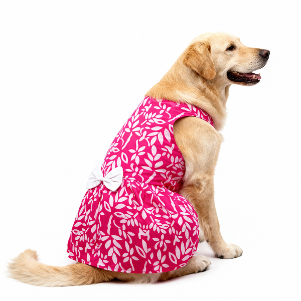 Skatrs Cotton Dress for Dogs and Cats (Hot Pink and White)