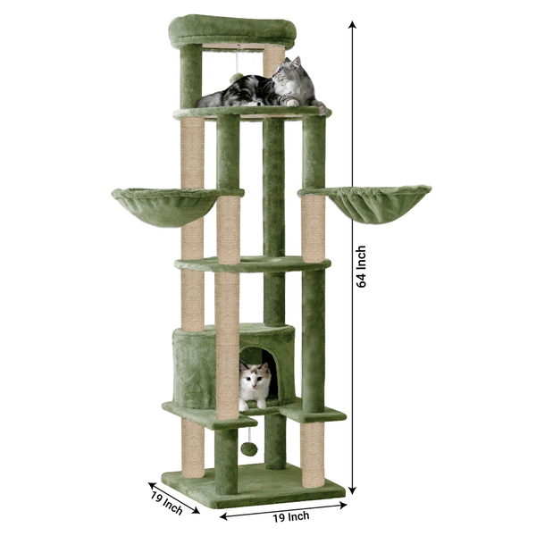 Furrlovers Multi Level Cat Tree Tower with Scratching Posts, Hammock & Condo (Green)