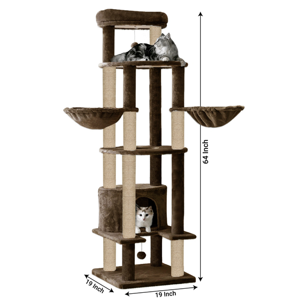Furrlovers Multi Level Cat Tree Tower with Scratching Posts, Hammock & Condo (Brown)
