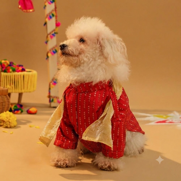 15 Furries Furwali Festival Kurta with Dupatta for Dogs (Royal Red)