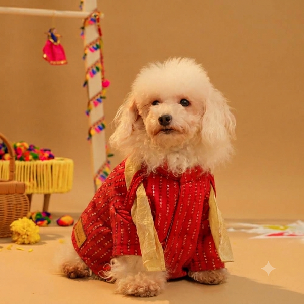 15 Furries Furwali Festival Kurta with Dupatta for Dogs (Royal Red)
