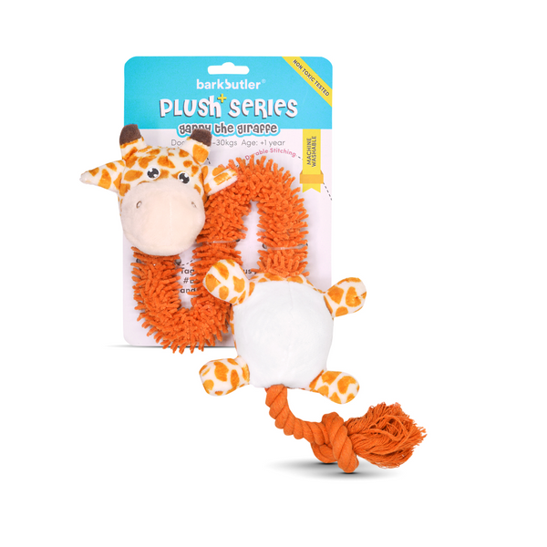 Drools Absolute Calcium Bones Treats, Basil Purple Teething Ring, & Barkbutler Garry the Giraffe Orange Plush Toy Combo for Dogs