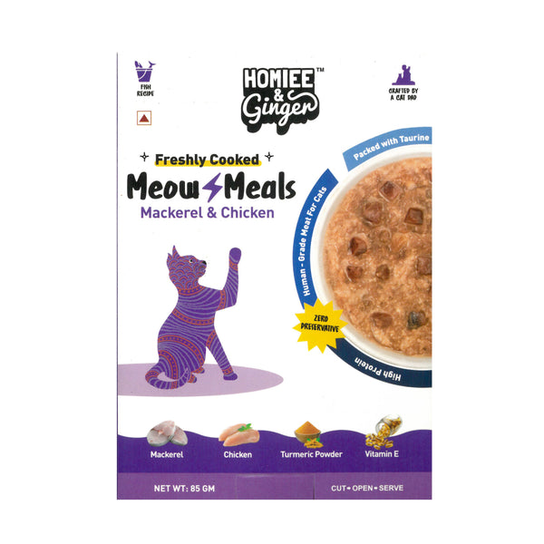 Homiee & Ginger Grain Free Diet Meow Meals Mackerel & Chicken Fresh Food for Cats