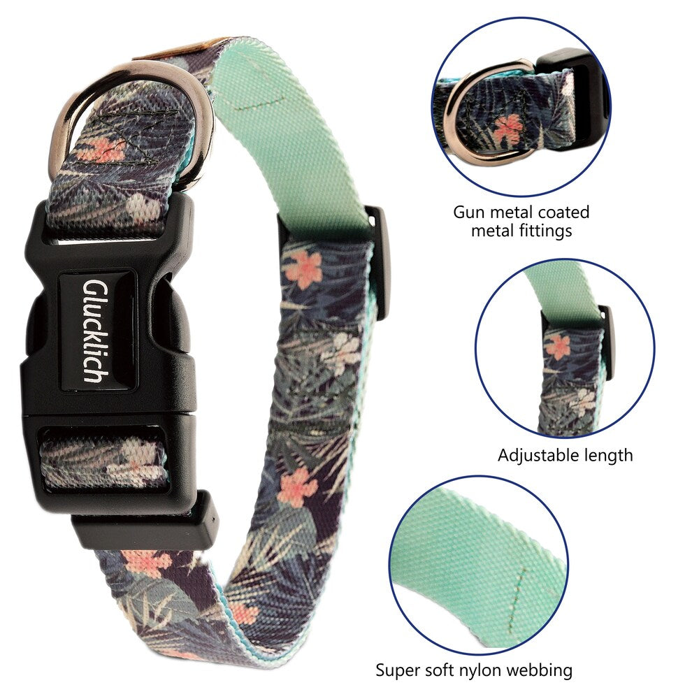 Glucklich Polyester Printed Adjustable Collar for Dogs (Green Forest)