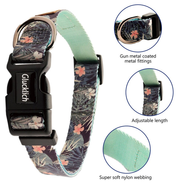 Glucklich Polyester Printed Adjustable Collar for Dogs (Green Forest)
