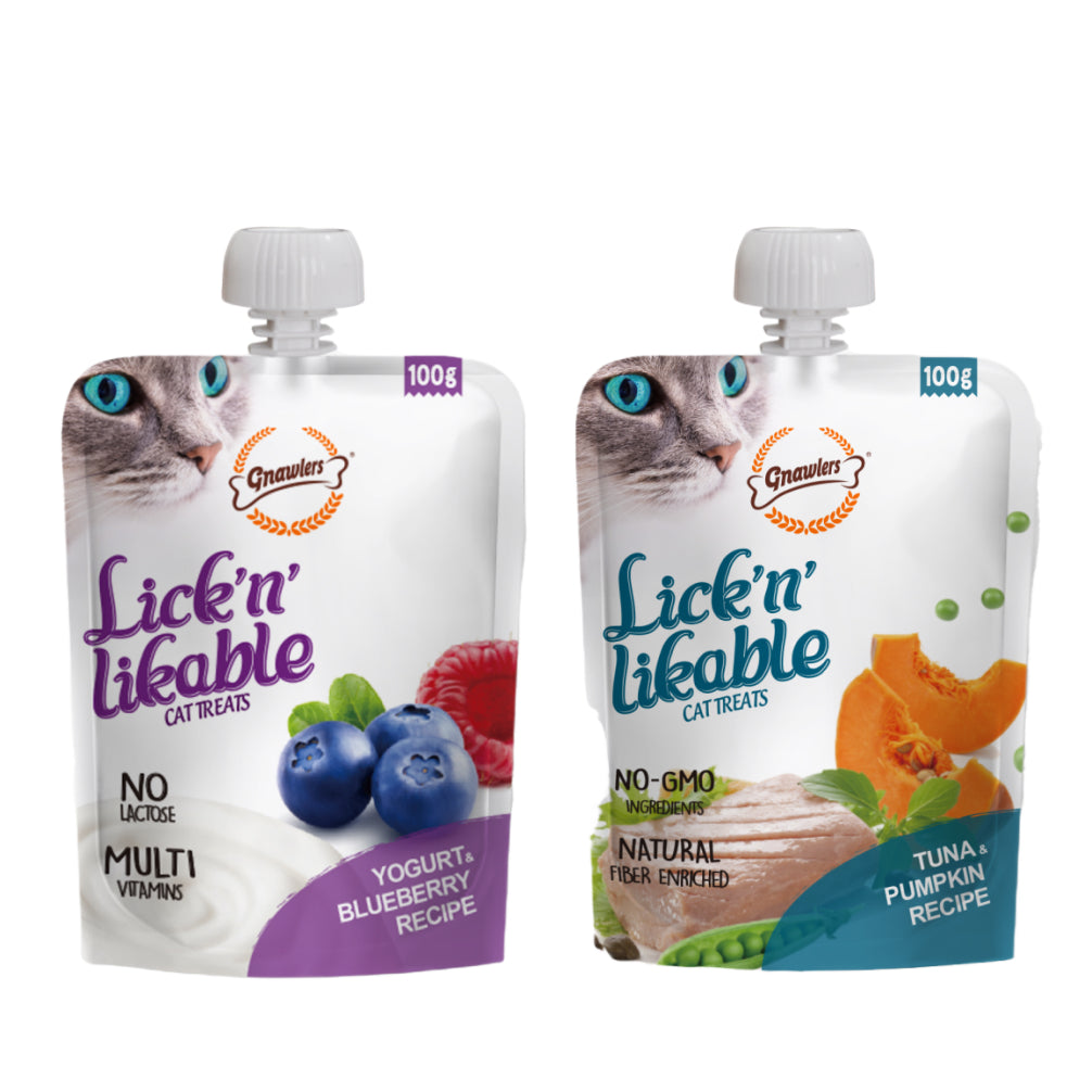 Gnawlers Yogurt, Blueberry, Salmon, Cranberry Combo Lick Treats Cat Cats-Treats & Others Gnawlers 100g+100g