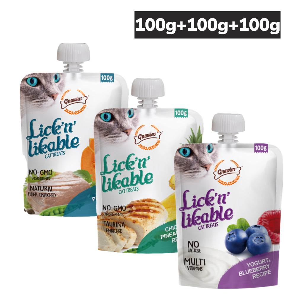 Gnawlers Yogurt, Blueberry, Chicken, Pineapple, Tuna, Pumpkin Combo Lick Treats Cat Cats-Treats & Others Gnawlers 3x100g