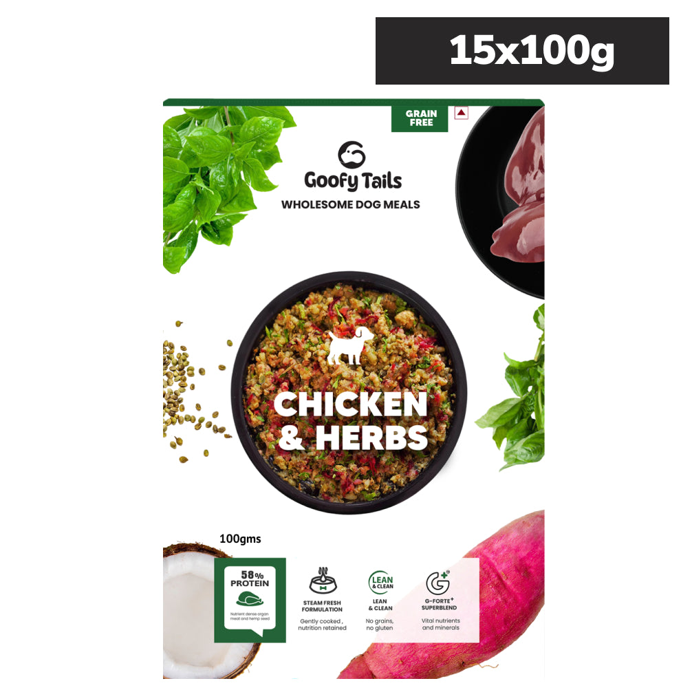 Goofy Tails Chicken and Herbs Grain Free Dogs and Puppies Fresh Food Dogs-Fresh Food Goofy Tails 15x100g