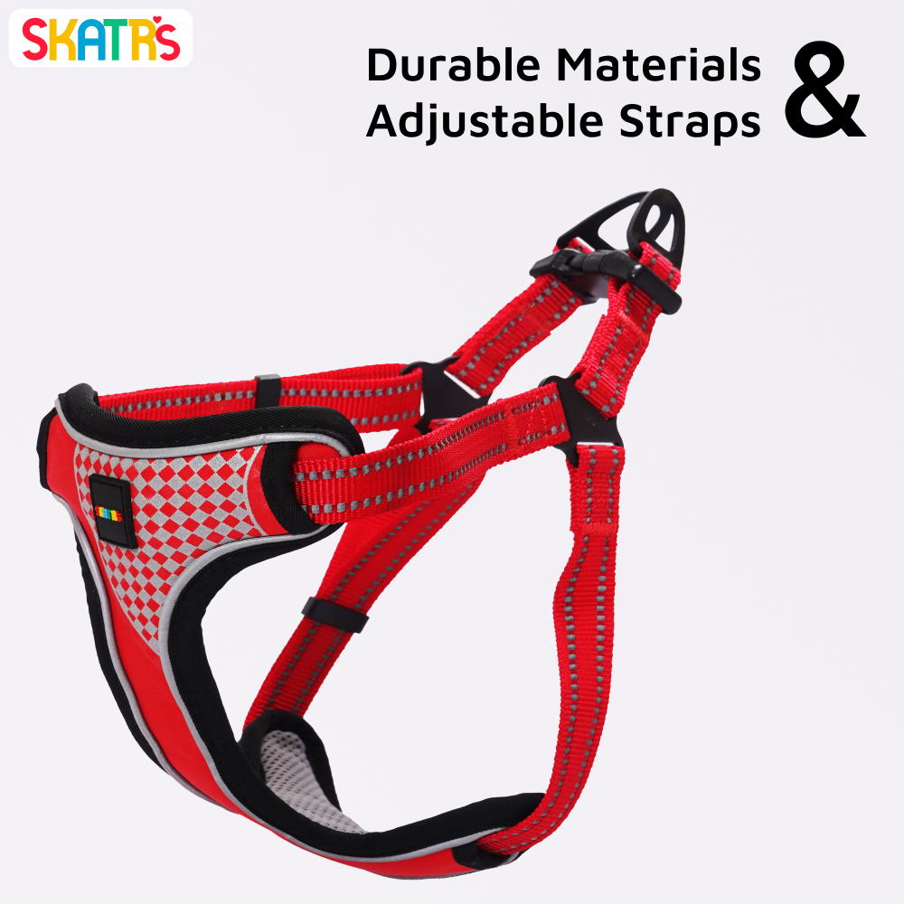 Skatrs Adventure in Style & Comfort Fiery Padded Harness for Dogs (Red) Dogs-Collar, Leashes, harnesses Skatrs