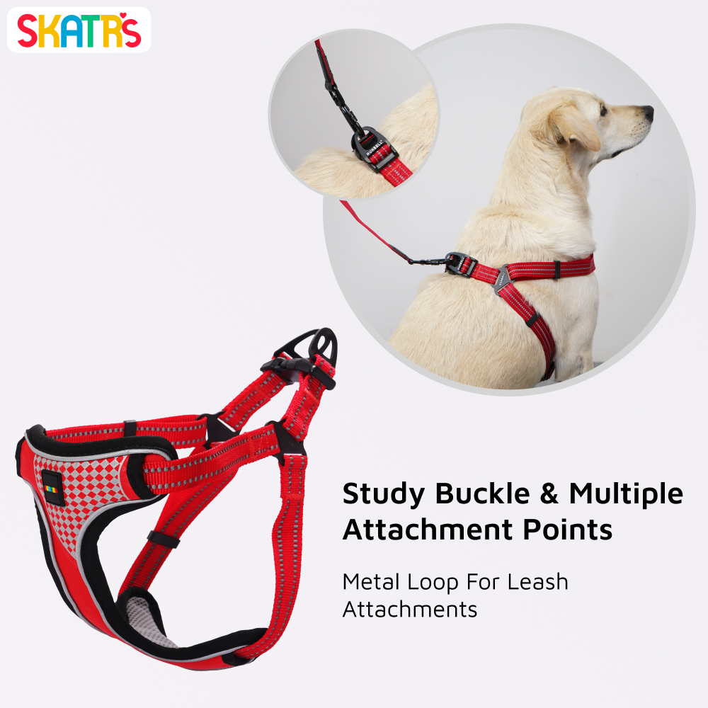 Skatrs Adventure in Style & Comfort Fiery Padded Harness for Dogs (Red) Dogs-Collar, Leashes, harnesses Skatrs