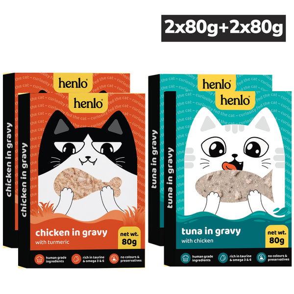 Henlo Trial Pack Chicken in Gravy With Turmeric and Tuna & Chicken in Gravy Adult Cat Wet Food Combo