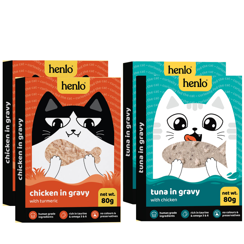 Henlo Trial Pack Chicken in Gravy With Turmeric and Tuna & Chicken in Gravy Adult Cat Wet Food Combo Cats-Wet Food Henlo 2+2x80g