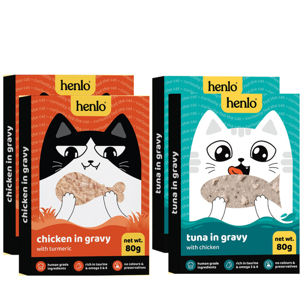 Henlo Trial Pack Chicken in Gravy With Turmeric and Tuna & Chicken in Gravy Adult Cat Wet Food Combo