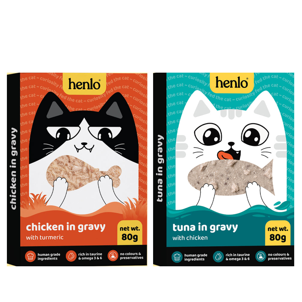 Henlo Trial Pack Chicken in Gravy With Turmeric and Tuna & Chicken in Gravy Adult Cat Wet Food Combo Cats-Wet Food Henlo 5+5x80g