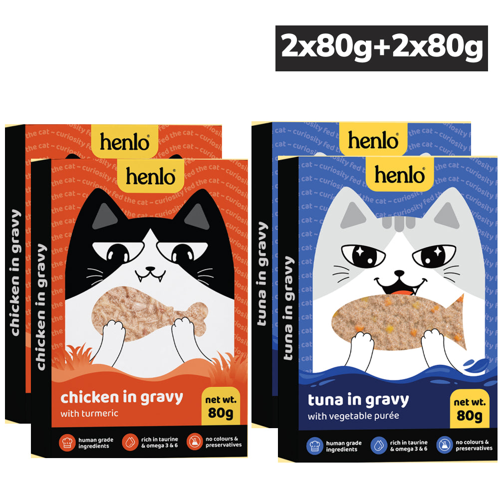 Henlo Chicken in Gravy With Turmeric and Tuna in Gravy with Vegetable Puree Adult Cat Wet Food Combo Cats-Wet Food Henlo