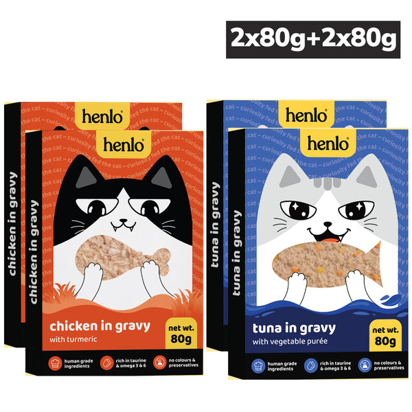 Henlo Chicken in Gravy With Turmeric and Tuna in Gravy with Vegetable Puree Adult Cat Wet Food Combo
