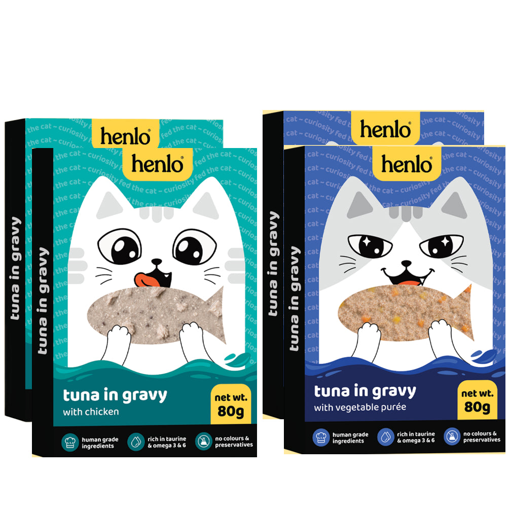 Henlo Tuna with Chicken and Tuna with Vegetable Puree Adult Cat Wet Food Cats-Wet Food Henlo 2+2x80g