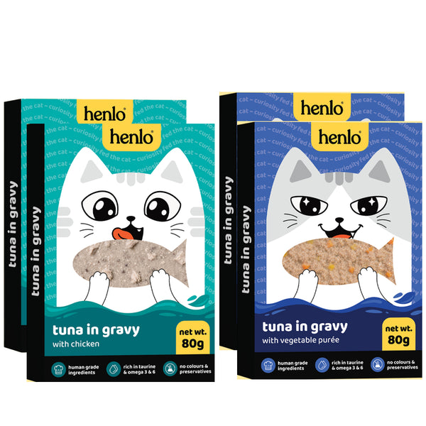 Henlo Tuna with Chicken and Tuna with Vegetable Puree in Gravy Adult Cat Wet Food Combo