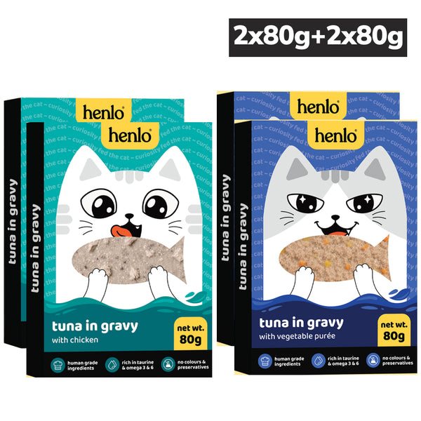 Henlo Tuna with Chicken and Tuna with Vegetable Puree in Gravy Adult Cat Wet Food Combo
