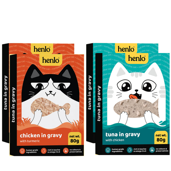 Henlo Chicken in Gravy With Turmeric and Tuna & Chicken in Gravy Adult Cat Wet Food Combo
