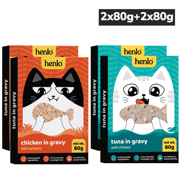 Henlo Chicken in Gravy With Turmeric and Tuna & Chicken in Gravy Adult Cat Wet Food Combo