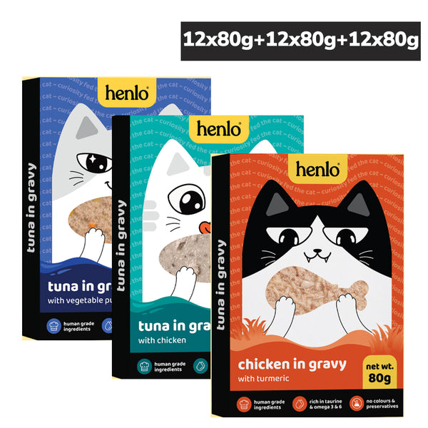 Henlo Chicken with Turmeric and Tuna & Chicken in Gravy and Tuna with Vegetable Puree in Gravy Adult Cat Wet Food Combo