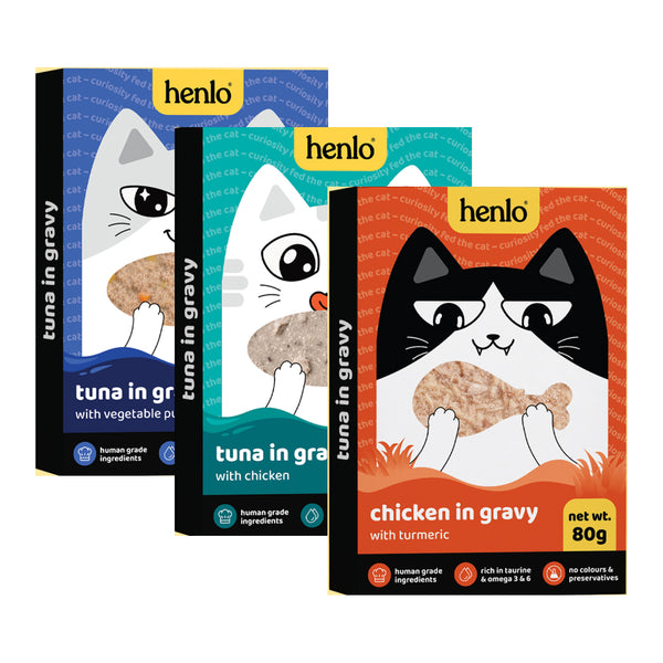 Henlo Chicken with Turmeric and Tuna & Chicken in Gravy and Tuna with Vegetable Puree in Gravy Adult Cat Wet Food Combo