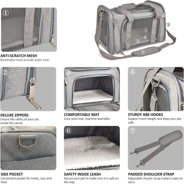 KUTKUT Soft Sided Airline Approved Collapsible Travel Carrier for Small Dogs & Cat (Grey)