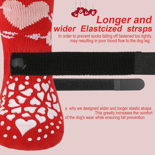 KUTKUT Double Sided Non Skid Paw Socks with Adjustable Straps for Dogs (Red)