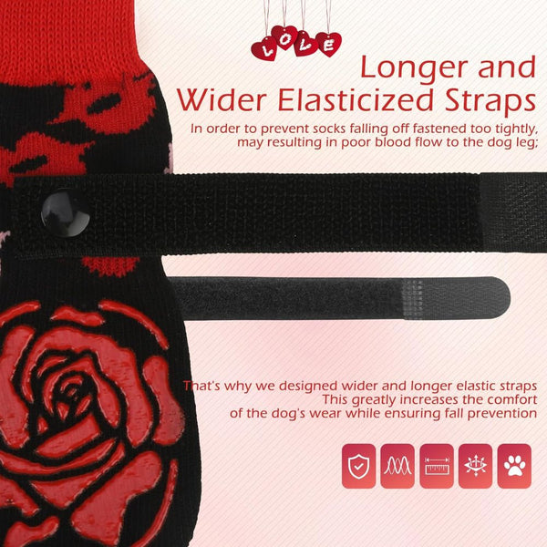 KUTKUT Adjustable Elastic Strapped Anti Slip Grip Paw Socks for Dogs (Red)
