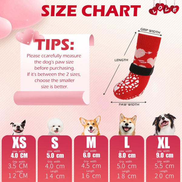 KUTKUT Double Sided Non Skid Paw Socks with Adjustable Straps for Dogs (Red)