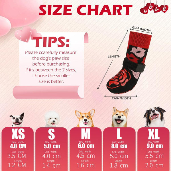 KUTKUT Adjustable Elastic Strapped Anti Slip Grip Paw Socks for Dogs (Red)