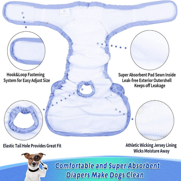 KUTKUT Leak Proof Nappie Dress with Super Absorbency for Dogs (Blue)