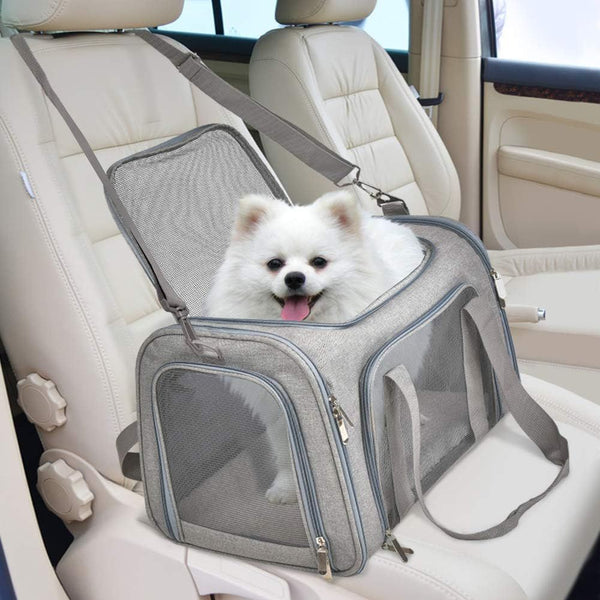 KUTKUT Soft Sided Airline Approved Collapsible Travel Carrier for Small Dogs & Cat (Grey)