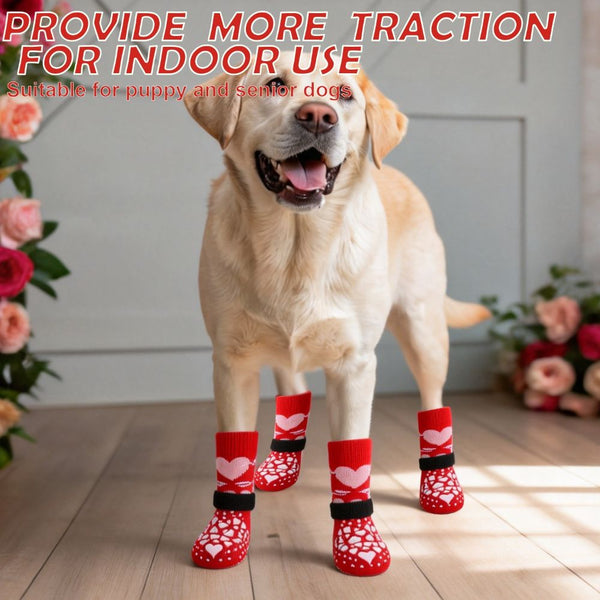 KUTKUT Double Sided Non Skid Paw Socks with Adjustable Straps for Dogs (Red)