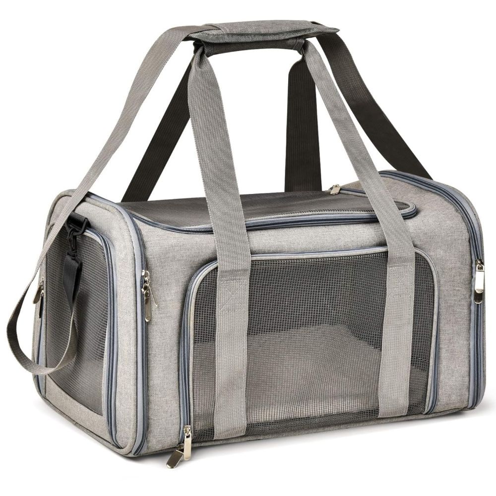 KUTKUT Soft Sided Airline Approved Collapsible Travel Carrier for Small Dogs & Cat (Grey) Both-Bedding, Mats & Travel Supplies KUTKUT Dropship S