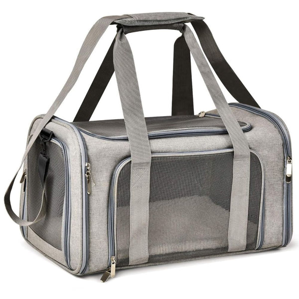KUTKUT Soft Sided Airline Approved Collapsible Travel Carrier for Small Dogs & Cat (Grey)