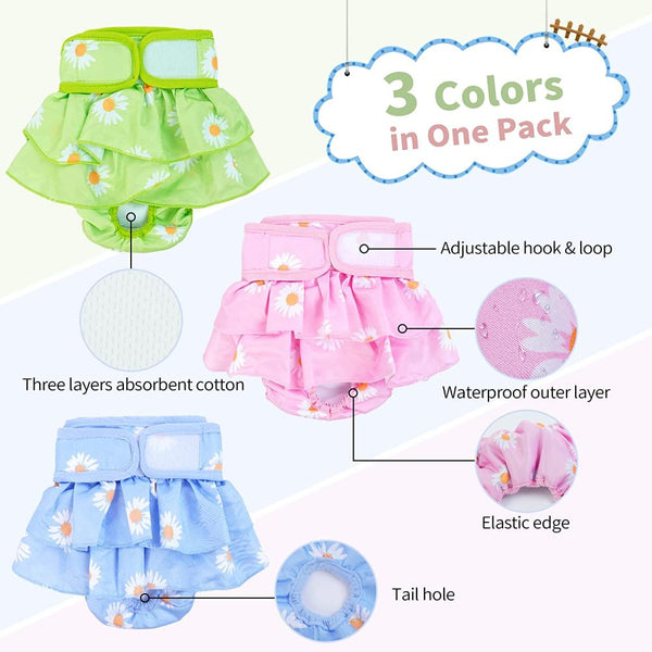KUTKUT Leak Proof Nappie Dress with Super Absorbency for Dogs (Blue)