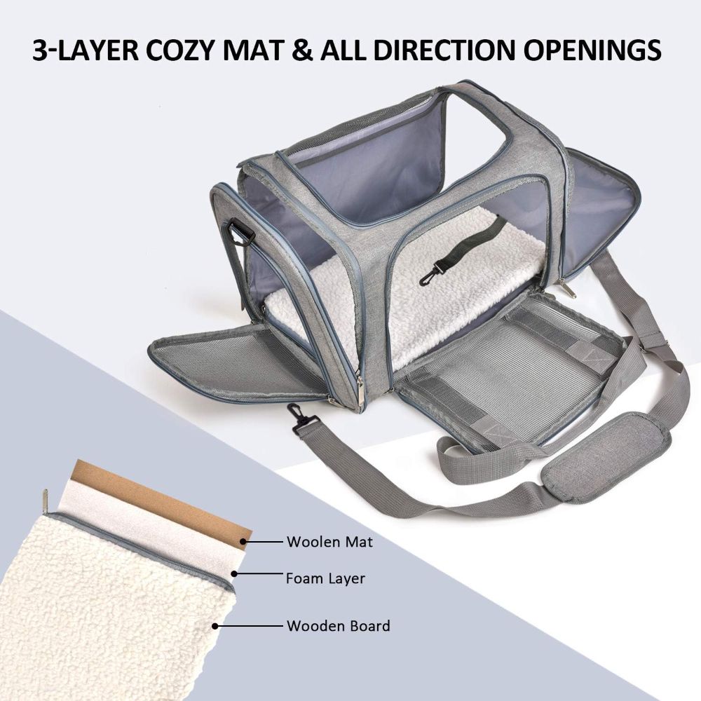 KUTKUT Soft Sided Airline Approved Collapsible Travel Carrier for Small Dogs & Cat (Grey) Both-Bedding, Mats & Travel Supplies KUTKUT Dropship